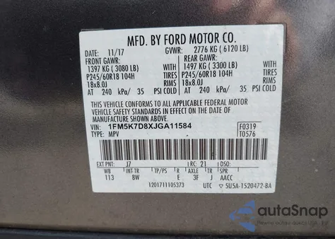 2018 Ford Explorer Xlt из США, поврежденный, VIN 1FM5K7D8XJGA11584